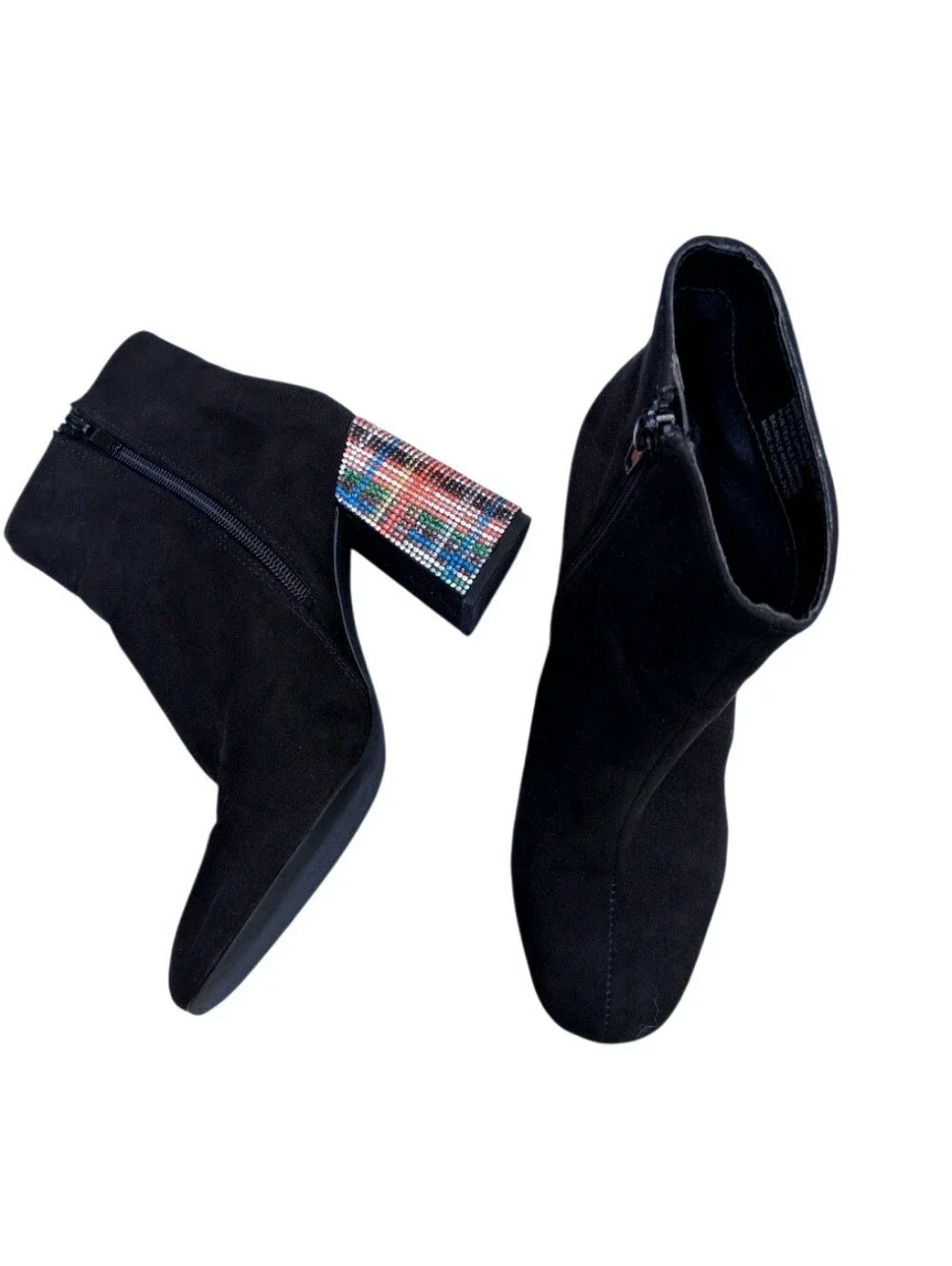 Betsey Johnson Black Rhinestone Plaid Heel Barette Ankle Boots Size 7.5